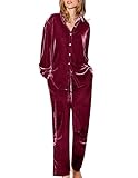 Ekouaer Velour Track Suits for Women Long Sleeve Pajama Set Casual 2 Piece Loungewear Wine Red X-Large