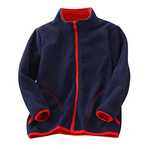 Kids Fall Jacket Toddler Boys Girls Long Sleeve Winter Solid Fleece Zipper Coat Jacket Thicken Warm (Navy, 5-6 Years)