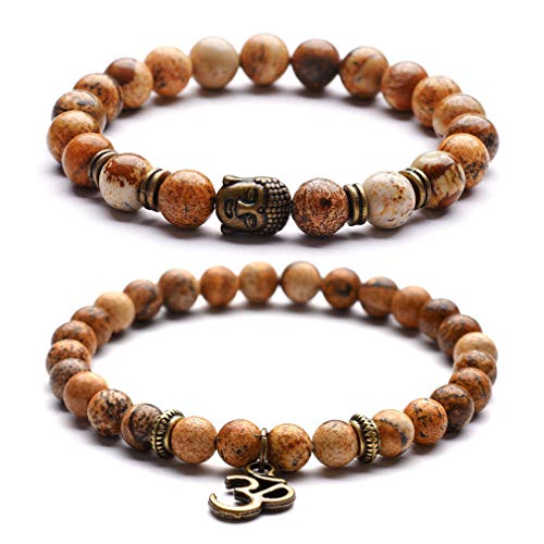 YAZILIND Om Buddha Armband – Holzperlen 8 Mm, Elastisch, Yoga-Schmuck, Spirituelles Accessoire