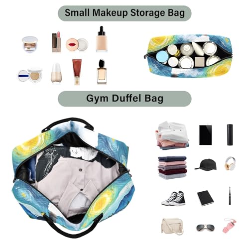Large Travel Duffel Bag, Train Gogh Sports Tote Gym Bag, Shoulder Weekender Overnight Bag for Women Men, Carry On Luggage with Toiletry Bags4