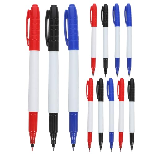 DIKACA Rotuladores de Borrado en Seco de Punta Fina 0,5 Mm, Juego de 12 Marcadores (4 Rojo, 4 Azul, 4 Negro) para Pizarra, Borrables, Tinta a Base de Agua, Ideales para Oficina,