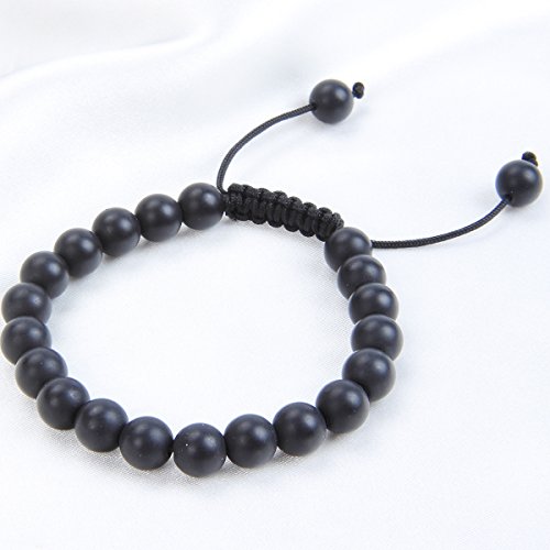 Image of MASSIVE BEADS Natural Healing Power Gemstone Crystal Beads Unisex Adjustable Macrame Bracelets 8mm, 6 mm, Matte Onyx, Onyx