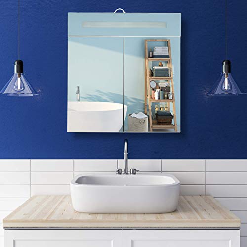 Relaxdays LED Mirror Cabinet, 2 Doors, 3 Compartments, Power Socket, LED Wall Shelf, Steel H x W x D: 67 x 60 x 12 cm, White Relaxdays LED Mirror Cabinet, 2 Doors, 3 Compartments, Power Socket, LED Wall Shelf, Steel H x W x D: 67 x 60 x 12 cm, White