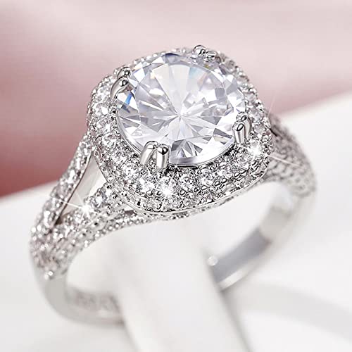 925 Sterling Silver Plated Round Cubic Zirconia CZ Halo Engagement Ring Wedding Band for Women3