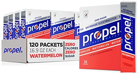 Propel Powder Packets. Watermelon With Electrolytes, Vitamins and No Sugar, 10 Count (Pack of 12) - Packaging May Vary