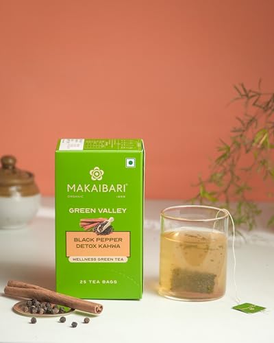 Image of Makaibari Apoorva Green Valley Detox Kahwa Green Tea 25 Tea Bags, Immunity Booster, Blended with Rock Salt, Tulsi, Cardamom, Cinnamon, Black Pepper