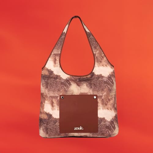 Image of ZOUK Printed Sora Tote Bag | Handcrafted Rollable Women's Tote | Vegan Leather & Canvas Lightweight Shoulder Bag for Daily Use