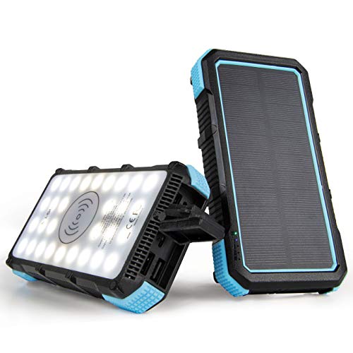 I-STAR Solar Powerbank 20000mAh Solar Ladegerät Wireless Powerbank Induktion mit Schnellladefunktion 18W, 4 Ausgänge (Type C und USB), LED Taschenlampe & SOS-Warnlampe