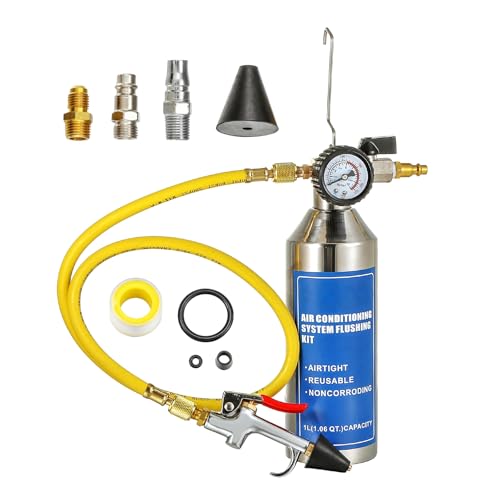ZEAJSRU AC Flush Kit AC Flush Tool with Thickened Stainless Steel Tank Car & Home AC Flush Bottle Set for R134A R12 R22 R404 R410A Systems