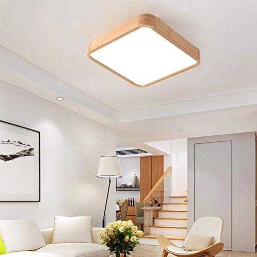 Plafonnier LED carré en bois 60 cm à intensité réglable