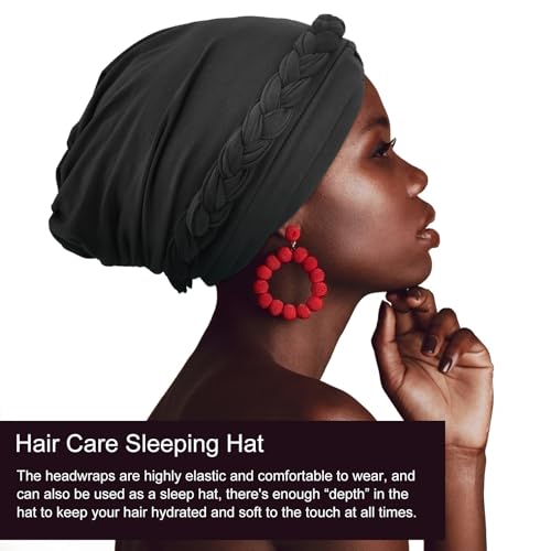 Image of DRESHOW African Women Turban Caps Beanie Twist Headscarf Pre-Tied Twisted Braid Headwraps for Women Chemo Cancer Cap