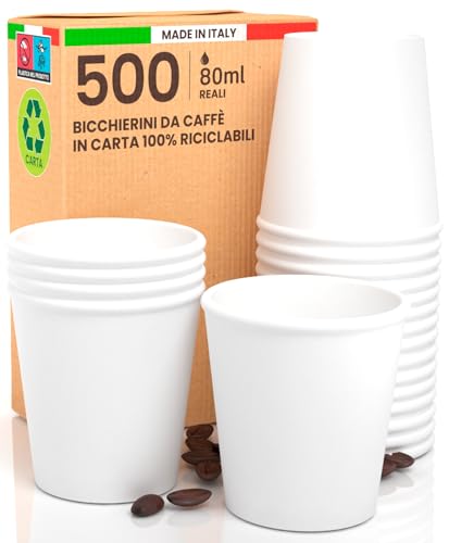 500 Bicchierini in Carta per caffè 80ml Bicchieri Ecologici Biodegradabili Monouso Piccoli Asporto Bevande Calde