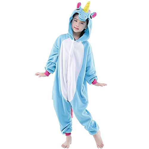 Tongchou Pyjama Combinaison Animaux Polaire Pour Enfant Deguisement Enfant Licorne Bleu Taille 100 Cover