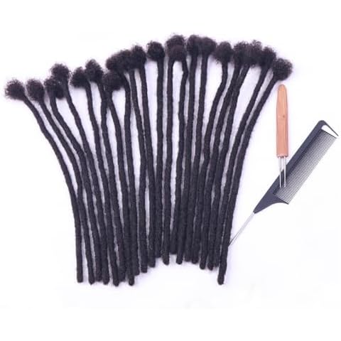 100% Real Human Hair Dreadlock Extensions, ADIASAI 0.8cm Thickness 6 Inch 60 Strands Can Be Dyed and Bleached Full Hand-made Loc Extensions for Men Women Kids 100% Unprocessed Natural Black Cover