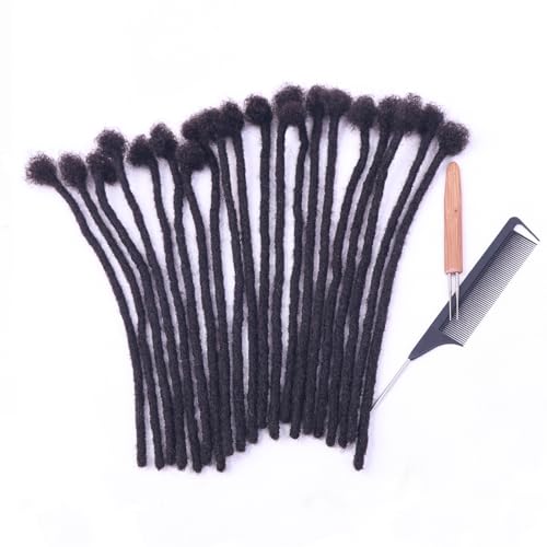 100% Real Human Hair Dreadlock Extensions, ADIASAI 0.8cm Thickness 4 Inch 10 Strands Can Be Dyed and Bleached Full Hand-made Loc Extensions for Men Women Kids 100% Unprocessed Natural Black