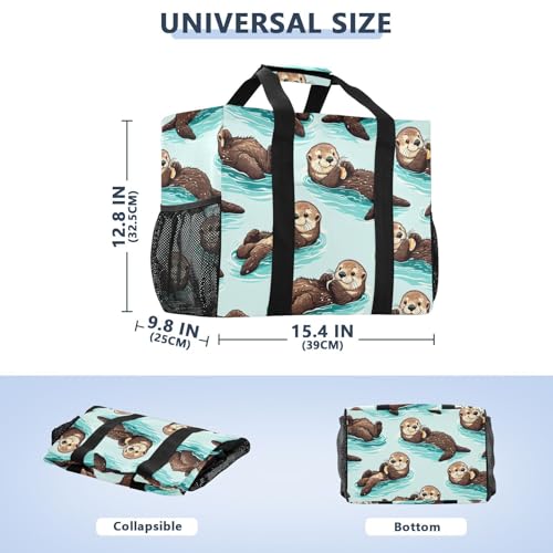 Cute Sea Otters Large Beach Bag Waterproof Beach Tote Bags for Women Travel Gym Pool3