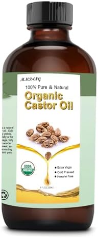 MMPANG 100% Pure Cold Pressed Castor Oil USDA Certified Organic Glass Bottle Hexane Free for Stimulate Growth Hair, Moisturize Body Skin & Promotes Intestinal Digestion 250 ML/8.45 OZ