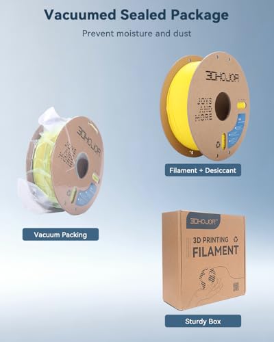 Image of 3DHoJor PLA Filament 1.75mm,3D Printer Filament,1kg Cardboard Spool (2.2lbs),Dimensional Accuracy + /- 0.03 mm,Vacuum Packaging,Odor Free,Clog Free, Fit Most 3D FDM Printer,Yellow
