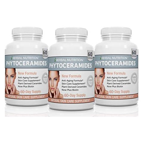 Herbal Nutrition Phytoceramides from Rice with Biotin Vitamin A, C, D and E, Three Bottle Pack, 180 Capsules 40mg Cover