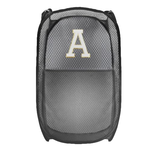 Image of Collapsible Pop Up Laundry Hamper, Extra Large with Removable Initial Letter A, Mesh Foldable Laundry Basket, 28 inch x 16 inch x 16 inch (Black)