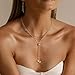 SWRNR Lariat Necklace for Women, Dainty 14K Gold/Silver Plated Long Necklaces for Women Trendy Simple Layered Y-Shaped Pendant Necklace Adjustable Fashion Jewelry Gift, Gold, Heart Pendant