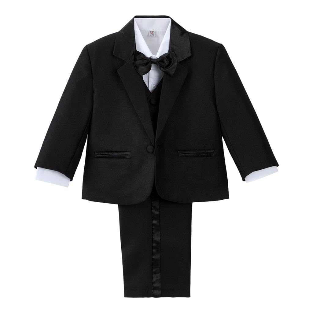Lito Angels Baby Boy Formal Dress Suit Wedding Outfit Wear, 5 Pieces Set (Blazer, Shirt, Waistcoat, Trousers, Bow Tie) Age 18-24 Months (Tag Number 02), Black