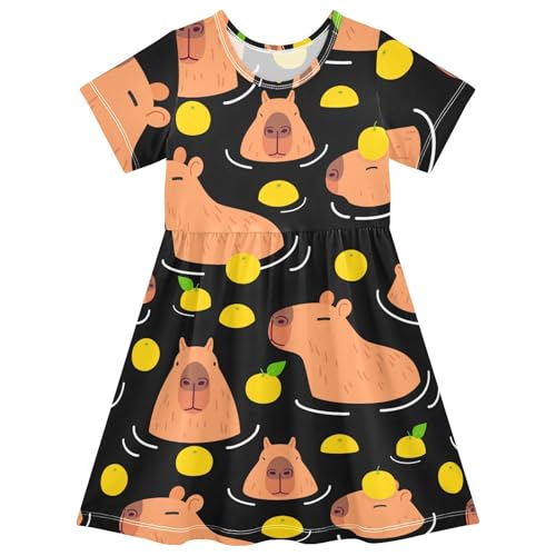 Girls' Short Sleeve Dress Cartoon Summer One-Piece Dress A-Line Swing Skater Dresses 2-8T