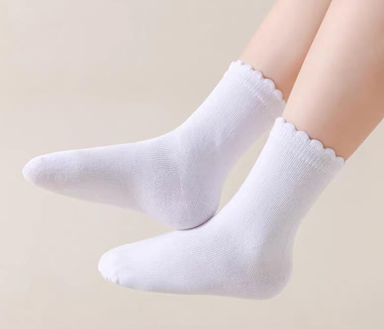 Ruffle Socks for Girls, 4/6 Pack Girls White Uniform School Socks, Frilly Dress Socks for 4-6 6-8 8-10 10-12 Years Old4