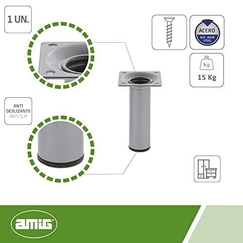 amig Round Table Leg 30 x 100 mm Silver Steel, Multicoloured, diameter 30 x 100 mm - Image 3