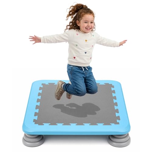 GoDyna Trampolin für Kinder – 65x65x12cm Mini Trampolin mit Rutschfester Oberfläche | Maximale Belastung 80 kg | Einfach zu Reinigen und Zusammenzubauen (Blau)