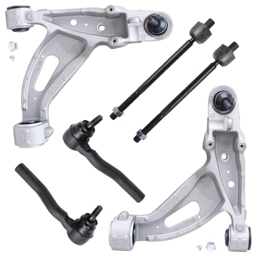 Image of Detroit Axle - Front Lower Control Arm w /Ball Joints Inner & Outer Tie Rod End Replacement for 2003-07 Cadillac CTS Soft Ride Suspension Models - 6pc Set
