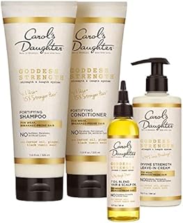 Carol's Daughter Goddess Strength Hair Care Gift Set - Sulfate Free Shampoo and Conditioner, Leave In Cream, Scalp & Hair Treatment Oil to Prevent Breakage for Curly, Natural Hair – with Castor Oil