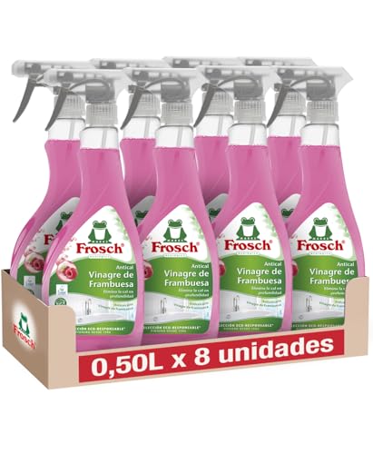 Frosch - Limpiador Antical Ecológico Vinagre de Frambuesa, Elimina las Manchas de Cal y Suciedad del Baño, Eficacia desincrustante - Pack de 8 Unidades x 0,5 L