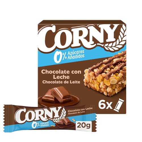 Corny Barritas de Cereales 0% Azúcares Añadidos de Chocolate con Leche, Pack de 6 x 20 gr