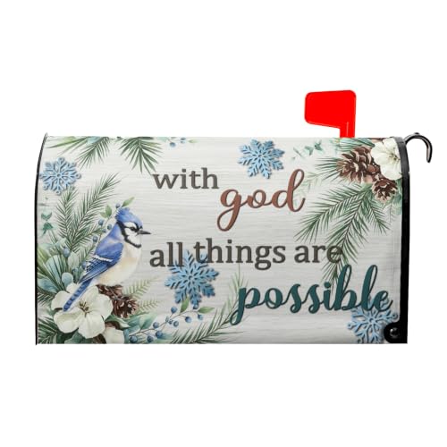 Image of Winter Blue Bird Mailbox Cover Magnetic 25.5 inchx21 inch