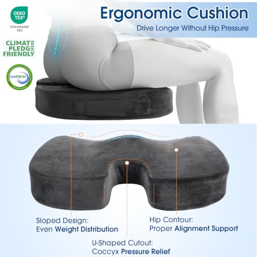 Image of CloudBliss Lumbar Support Pillow & Seat Cushion Set for Office Chair, Desk Chair, Wheelchair & Car - Memory Foam Back Support, Ergonomic Chair Cushions, Sciatica Pain Relief, Home Essentials, Grey