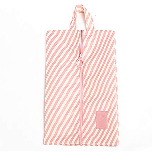 Preisvergleich Produktbild Mackur Pink Schuhaufbewahrungsbeutel Streifen Muster Polyester Wasserdicht Staubdicht Weiß Reise Schuh Reißverschluss Organizer für Herren Damen 1 Stück, Polyester, rosa Streifen, 34 x 20 cm