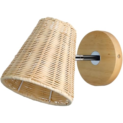 Aplique de pared de ratán beige, lámpara ideal para iluminación acogedora de salón y dormitorio