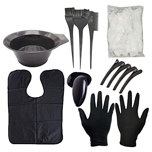 ONWRACE Hair Dye Coloring Kit, 1 Set Hair Dye Coloring Brush Comb Bowl Gloves Cover Clips Hairdressing Tools, Hair Dye Brush and Bowl Set, Salon Dye Tools Black