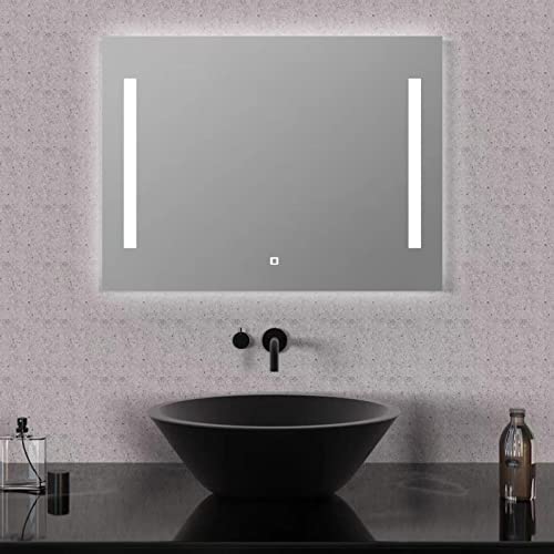YIQAN Miroir de salle de bain lumineux 4000 K 24 W 1680 lm à intensité variable avec deux lumières LED pour le maquillage, un interrupteur tactile avec chauffage anti-grenouille Cover