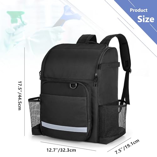 LoDrid Rucksack für Reinigung mit Verdickten, Verstellbaren Schultergurten, Großer Reinigungstasche mit Mehreren Taschen für Hausarbeit, Schwarz (Patentiertes Design)