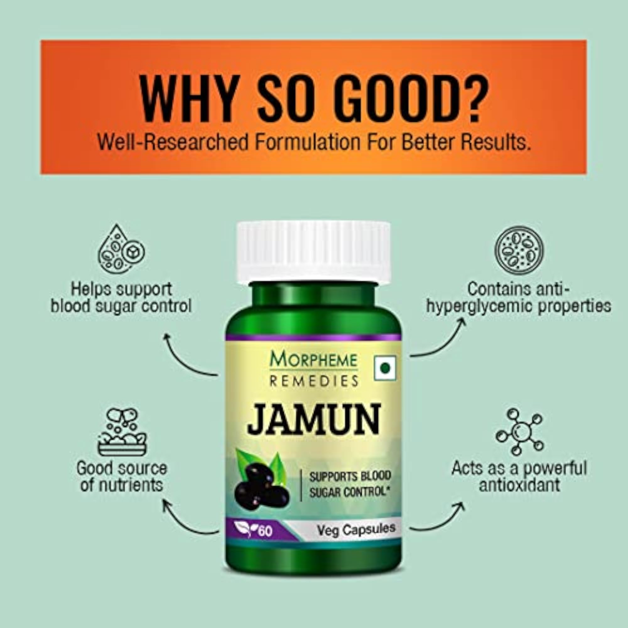 Morpheme Remedies Jamun Capsules, 500 mg, 60 Count