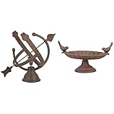 Esschert Design Sonnenuhr Gußeisen, braun, 26.5 x 34.7 x 29.5, TH28 & Vogeltränke, Vogelbad mit kurzem Fuß aus Gusseisen, ca. 24 cm x 15 cm x 13 cm