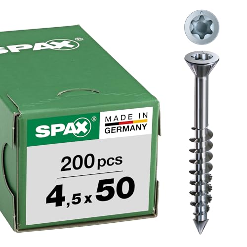 SPAX -M, MDF Screw, 4.5 x 50 mm, Pack of 200, T-Star Plus, countersunk Head, Small milling Head, Partial Thread, Cut tip, WIROX A3J, 0441010450503