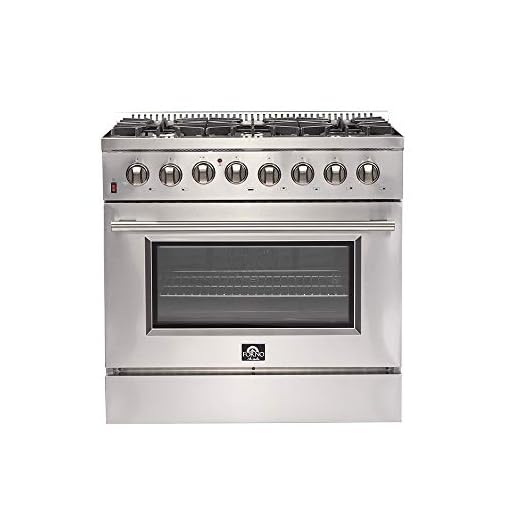 FORNO Galiano Dual Fuel 36" Inch. Freestanding Range 6 Sealed Brass Burners Cooktop - 5.36 Cu. Ft. Convection Electric Oven - Stainless Steel Stove Range Heavy Duty Cast Iron Grates