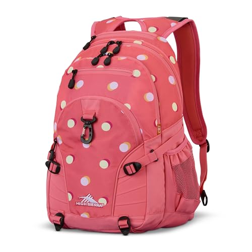 Image of High Sierra Loop Backpack, Travel, or Work Bookbag with tablet sleeve, One Size, POLKA DOTS /THRIFT PINK
