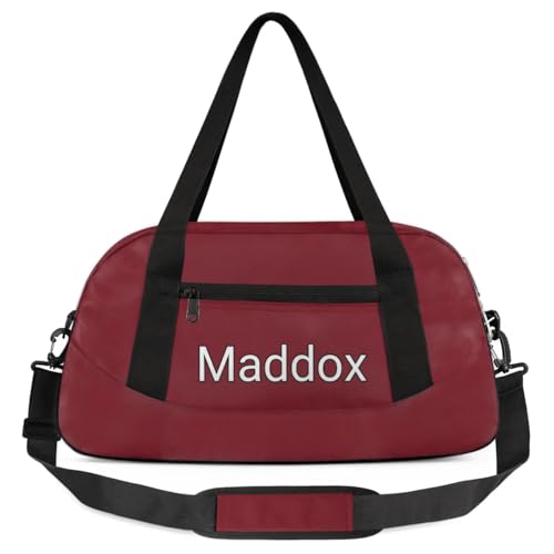 Custom Sport Gym Bag, Personalized Name Overnight Duffel Bag for Boys Girls Dance Weekender Bags Travel Tote Bag, Burgundy