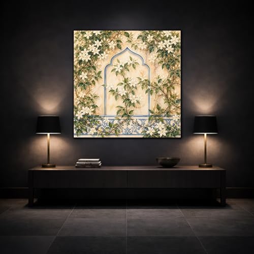 Décoration Murale Salon Fleurs Blanches Toile Carrée 75cm