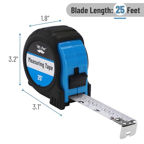 Image of Mr. Pen- Tape Measure, 25-Foot, Light Blue, Steel Measuring Tape, Tape Measure with Fractions, Easy Read Tape Measure, Tape Measure 25 ft, Steel Tape Measure, Retractable Measuring Tape Retractable