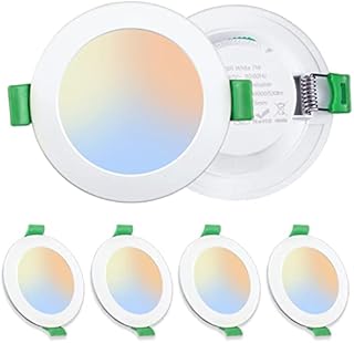 Coabloss LED Recessed Ceiling Light Dimmable 7W Ultra Slim Downlight,IP44 Waterproof Spotlight for Bathroom Kitchen Living Room with 3CCT Adjustable 3000K Warm/4000K Neutral/5700K Cool,White,6 Pack